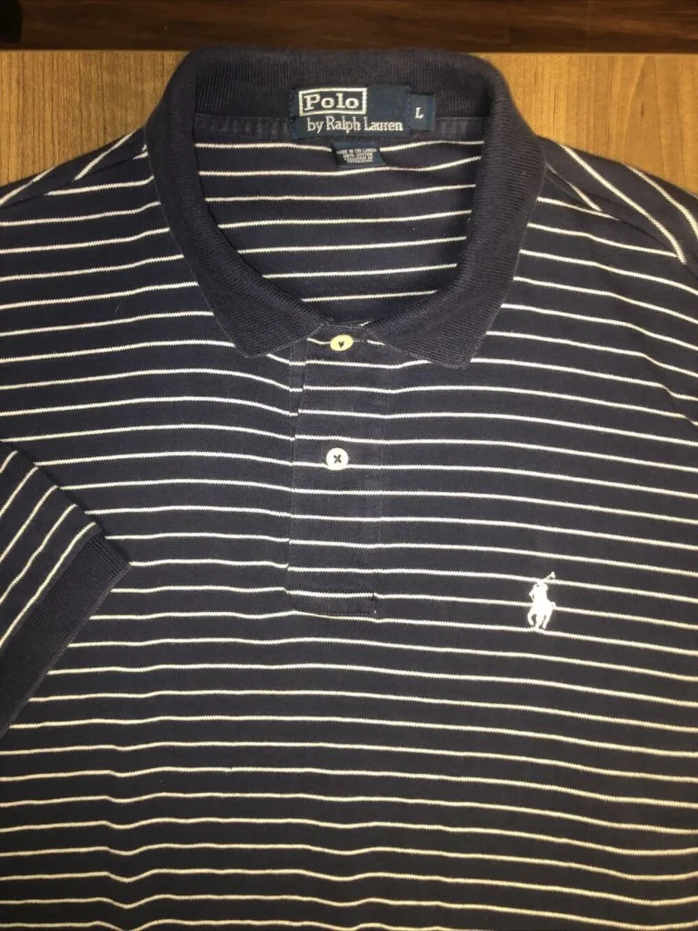 Polo Ralph Lauren Polo Shirt Mens L Blue White Striped Knit Short Sleeve Cotton